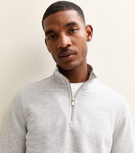 Haider grey white patches Quarter-Zip Long Sleeve Knitted Polyester Shirt <b>Sweat</b>-Wicking Breathable Quick Dry Sporty <b>Top</b> - Product Image 3