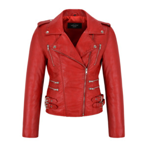 Chaqueta de Motociclista Personalizada para Mujer, de Piel de Cordero Genuina, Corte Ajustado, Estilo Casual, con Cierre Asimétrico, OEM, ODM, Venta al Por Mayor - Product Image 1