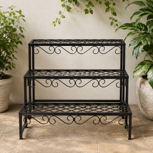 Soporte de Metal Negro de 3 Niveles para Plantas, Estante Decorativo para Macetas, Exhibidor de Jardín para Interiores y Exteriores - Product Image 1
