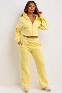 Conjunto Deportivo Unisex de Talla Grande, Amarillo, con Capucha, Transpirable, Ligero, Estilo Urbano, Manga Larga, Cierre con Cordón, Color Sólido Informal - Product Image 3