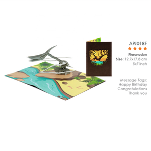 Tarjeta de regalo de papel emergente Pteranodon hecha a mano para eventos especiales Tarjeta de felicitación 3D de recuerdo impresa UV - Product Image 2