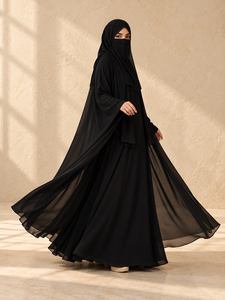 Abaya Negra Recta Maxi de Chifón y Tela Nida con Hijab y Niqab a Juego, Tallas Grandes, Ropa Islámica Elegante y Modesta para Mujer, Manga Larga - Product Image 6