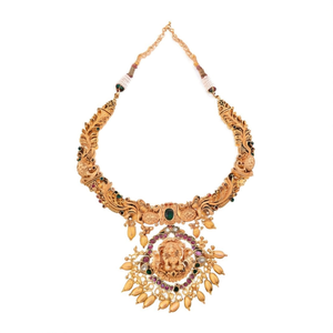 Laxmi Nakshi Antique Gold Plated Brass <b>Bridal</b> <b>Jewelry</b> <b>Set</b> with Zircon for Women Wedding Necklace and Earring <b>Set</b> - Product Image 2