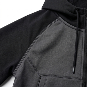 Unisex <b>Black</b> Raglan Sleeve <b>Zip</b>-<b>Up</b> <b>Hoodie</b> Solid Color Casual Hooded Sweatshirt Breathable French Terry Oversized Fit Winter Wear - Product Image 4
