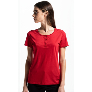 Red Women's Short Sleeve Henley T-Shirt Square-Neck Button Down Henley Top Women Street Style Henley Tee Shirts Women - Product Image 3