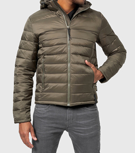 Nylon Hood Lightweight Warm <b>Duck</b> Feather Puffer <b>Coat</b> Outdoor Hooded Puff <b>Coat</b> Front Logo Custom Logo Men's Winter Jacket - Product Image 4