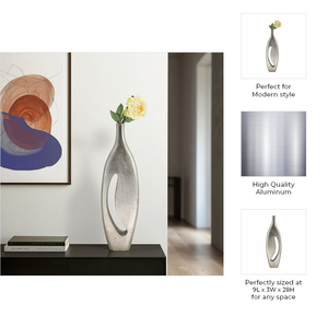 Jarrón Metálico Hecho a Mano de Alta Calidad con Acabado Plateado, Diseño Ovalado con Recortes, Decoración de Mesa para el Hogar, Ideal para Regalos de Inauguración, al Mejor Precio - Product Image 5