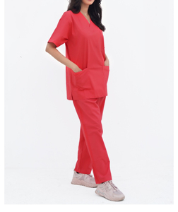 Newly Styled Medical <b>Scrubs</b> Women Comfortable Hospital <b>Uniform</b> Red Jersey Spandex Summer <b>Scrub</b> Sets OEM Jumpsuit Short Sleeve - Product Image 3