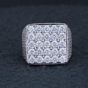 <b>Mens</b> Square Iced Out Moissanite Diamond <b>Ring</b> 14k Yellow Gold Vermeil Pinky <b>Ring</b> Hip Hop Chunky Rapper Bling Statement <b>Ring</b> - Product Image 1