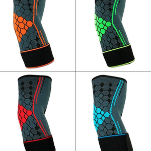 Genouillère unisexe respirante en Spandex et Polyester, manchon de compression, motif hexagonal orange et noir, à enfiler - Product Image 5
