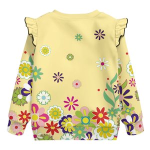 Blouse pull-over en maille doublée décontractée pour bébé fille, à manches longues, imprimé floral, respirante, écologique, avec manches évasées - Product Image 2