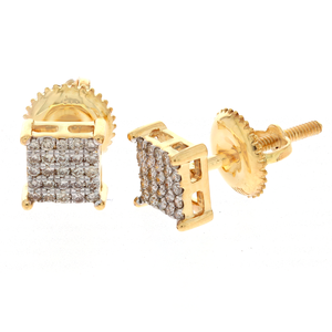 Boucles d'oreilles clous carrées en or jaune 10 carats avec diamants naturels ronds de 0,17 ct, bijoux fins pour femmes - Product Image 2