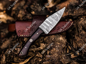 มีดแค้มปิ้งกลางแจ้งใบตายเหล็กดามัสกัสสุดหรู ขนาด 8 นิ้ว - ด้ามไม้พะยูงตามหลักสรีรศาสตร์ คมกริบ พร้อมปลอกหนังอเนกประสงค์ - Product Image 4