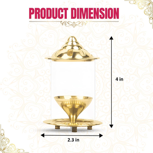 Lampe à huile traditionnelle Klassic Akhand Jyoti Diya en laiton pur de 4 pouces avec abat-jour en verre borosilicate et mèche réglable pour Mandir Pooja - Product Image 4