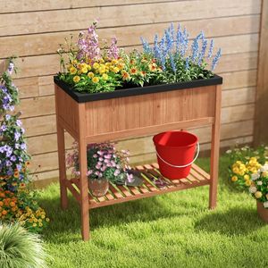 Bac à légumes surélevé en bois avec étagère de rangement, capacité 220 LBS, pour abris et rangements - Product Image 3