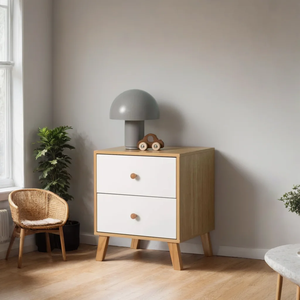 โต๊ะข้างเตียงไม้ชีแชมพร้อมที่เก็บของ – ตู้ข้างเตียงไม้สไตล์ร่วมสมัยสำหรับตกแต่งบ้าน - Product Image 3