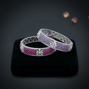 Luxury Brass Cubic Zirconia <b>Bangle</b> <b>Bracelet</b> For Women Rhodium Plated Purple Ruby Cz Openable Kada Wedding Bridal Jewelry - Product Image 1