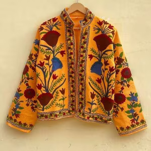 Bohemian Floral Embroidered Velvet Jacket Windproof and Breathable Suzani Overcoat Winter Knitted Short <b>Coat</b> - Product Image 2