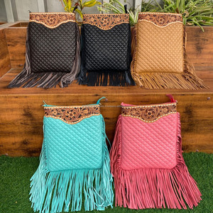 Women's Fashionable Hand Tooled Quilted Leather Fringe Crossbody Shoulder Bag Designer Diamond Lattice Genuine Leather Handbags - Product Image 4