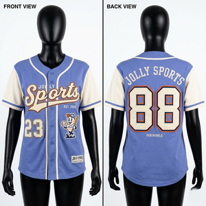 Women Baseball Jersey Premium GSM Polyester <b>Mesh</b> Periwinkle Cream Panel Custom Tackle Twill Print Women Cotton Baseball Jersey - Product Image 1