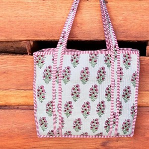 Mini bolsos tote, bolso de algodón acolchado, bolso con estampado floral abstracto, bolsos de compras con estampado a bloques, bolso de playa, bolsos de viaje y bolsos de hombro - Product Image 1