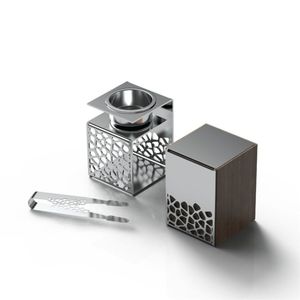 Ensemble Mubkhar Arabe Moderne, Brûleur à Oud en Bois, Pot en Verre + Pinces en Laiton |   Ensemble cadeau de brûleur d'encens Oud de luxe, ensemble Mubkhar - Product Image 2