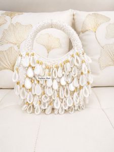 Elegant White Beaded Half Moon Handbag With Pearl Decoration Women's Wedding Party Purse - Product Image 3