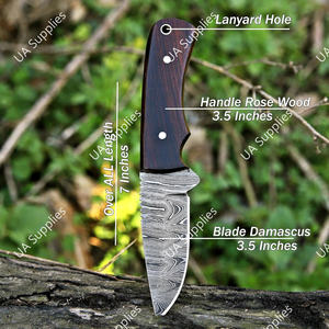 Cuchillo de caza fijo de acero de Damasco de 7 pulgadas con hoja de punta caída y espiga completa, afilado como una navaja, de alta gama, para camping y uso diario (EDC), disponible para DIY y OEM/ODM. - Product Image 2
