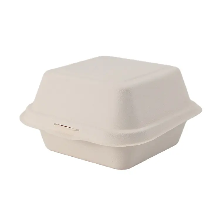 100% Biodegradable Sugarcane Pulp Bagasse Containers Clamshell Ovenable Trays Lids 3 Compartment Container Food Packaging