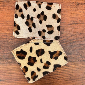 Tarjetero hecho a mano con estampado de leopardo y pelo, tarjetero de piel de vaca auténtica de primera calidad, cartera minimalista delgada para mujer - Product Image 5