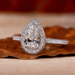 Anillo de Compromiso con Diamante Corte Pera y Halo, Cultivado en Laboratorio, Certificado IGI, Oro Blanco, Pavé, Anillo Nupcial Unisex, Joyería de Lujo para Boda - Product Image 4