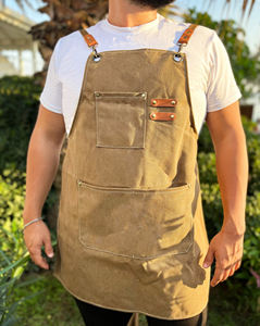 Delantal de Trabajo Profesional de Lujo en Lona y Cuero con Cremallera, Ajustable, con Tirantes Cruzados para Chef, Barista, Barbero, Carpintero, para Herramientas y Equipo - Product Image 3