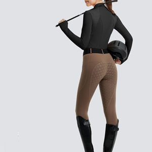 Couche de base pour femme en tissu doux au toucher, coupe ajustée, polyester, facile à porter, respirante, couleur bleue, séchage rapide, teinte unie, pour l'équitation - Product Image 6