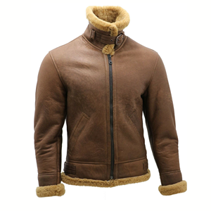 <b>Men</b>’s Ginger Brown Sheepskin Aviator <b>Jacket</b> Real Leather Vintage <b>Flying</b> <b>Jacket</b> - Product Image 4