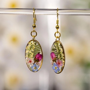 Oval Pressed Flower <b>Earrings</b> Real Floral Resin Original Handmade Botanical <b>Earrings</b> By HWC - Product Image 6