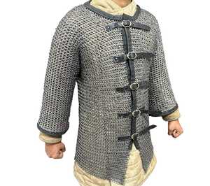 Camisa de malla medieval – Hauberk de caballero remachado de acero dulce de 9 mm para armadura de recreación - Product Image 2
