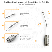 Aiguille d'alimentation droite réglable en acier inoxydable avec embout sphérique 2 mm 22G x 38 mm pour oiseaux et lapins