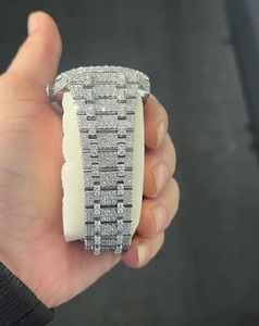 Montre de luxe à mouvement automatique en acier inoxydable avec cadran en cristal, style hip-hop glacé, en moissanite, édition limitée, pour unisexe - Product Image 5