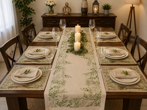 Floral Leaf Table <b>Runner</b> Linen Look Dining Table Mat Wedding <b>Kitchen</b> Party Decoration - Product Image 2