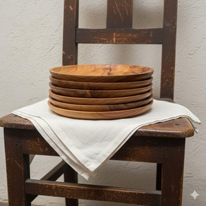 Handcrafted Circular Natural Teak Wood Plate. Wooden <b>Serving</b> Platter diameter <b>Set</b> plate - Product Image 6