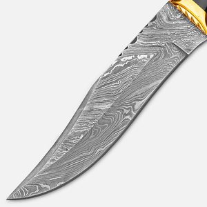 Cuchillo de caza y desollado de hoja fija de acero inoxidable de Damasco recto hecho a mano con funda de cuero para supervivencia al aire libre y camping, logotipo OEM, alta calidad - Product Image 3
