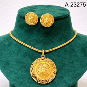Elegante Juego de Collar con Patrón de Monedas de Circonio Chapado en Oro con Pendientes Colgantes a Juego para Mujer, Regalo para Bodas y Fiestas 23271 - Product Image 5