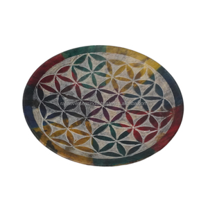 Porte-bâton d'encens en stéatite le plus vendu brûleur d'encens rond avec sculpture florale pour la relaxation de la méditation de yoga - Product Image 6