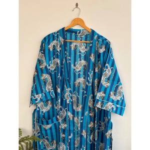 V-Neck Printed <b>Animal</b> <b>Pattern</b> Kimono Robe With Belt Three Quarter Sleeve Maxi Length Loose Fit 100 Polyester Cover-Up - Product Image 6