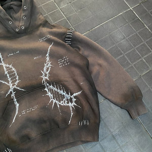Oversized Men's Hooded Sweatshirt Cotton Knitted Streetwear Print Front Pocket Regular Sleeve Autumn Dark <b>Brown</b> - Product Image 6