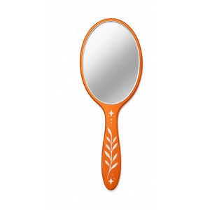 Oval Handheld Makeup <b>Mirror</b> with Butterfly and Moon Design Orange Plastic Frame Single Side Desktop <b>Mirror</b> - Product Image 2