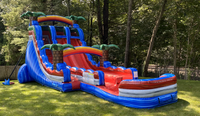 Toboggan aquatique gonflable commercial 18FT 20FT à double piste avec piscine pour fêtes d'enfants, en PVC, garantie 3 ans, capacité 500 personnes