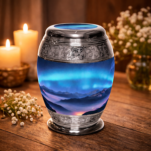 Urna de Metal de Lujo para Cenizas |   Urna Funeraria Decorativa de Aluminio para Memoriales y Exhibición en el Hogar - Product Image 1