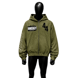 Sweat à capuche vert olive en molleton premium respirant, coupe oversize, décontracté, en coton French Terry, pour l'hiver - Product Image 1