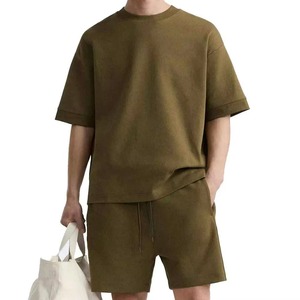 Wholesale Premium Casual Solid Plain <b>Twin</b> <b>Set</b> for Men Factory Direct Custom Logo T-Shirt & Shorts 2-Piece <b>Set</b> - Product Image 1
